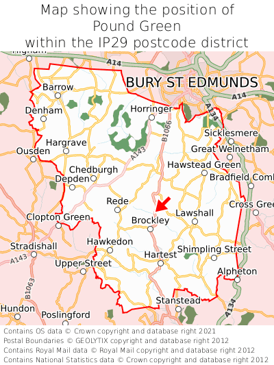 Map showing location of Pound Green within IP29