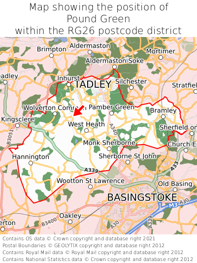 Map showing location of Pound Green within RG26
