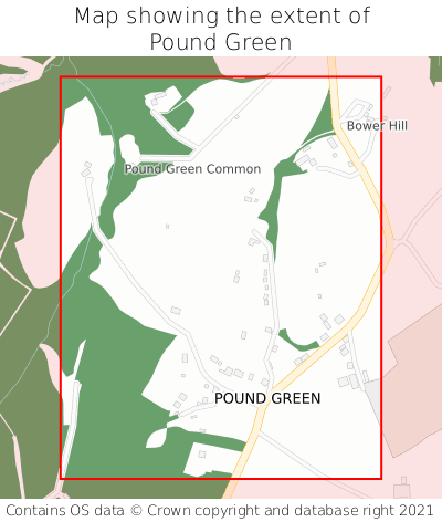 Map showing extent of Pound Green as bounding box