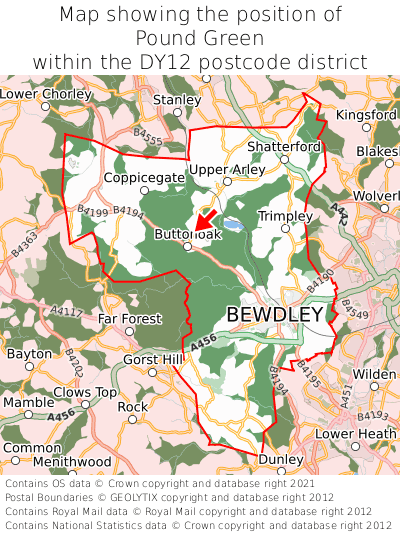 Map showing location of Pound Green within DY12