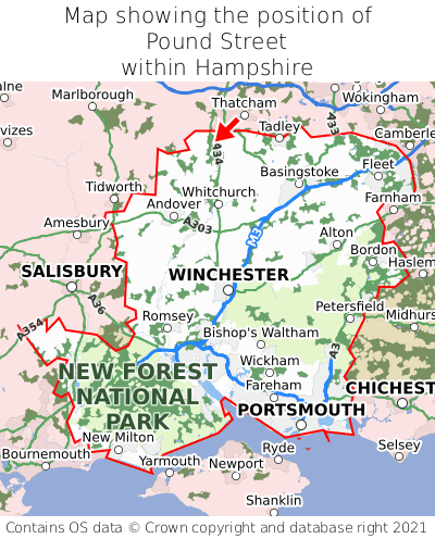 Map showing location of Pound Street within Hampshire