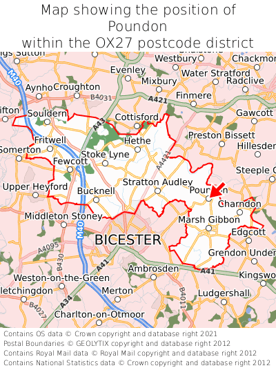 Map showing location of Poundon within OX27