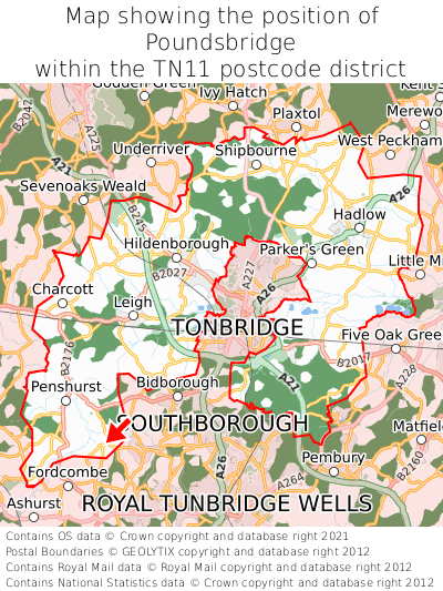 Map showing location of Poundsbridge within TN11