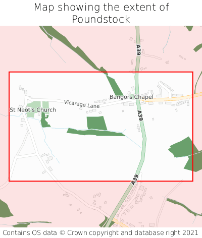 Map showing extent of Poundstock as bounding box