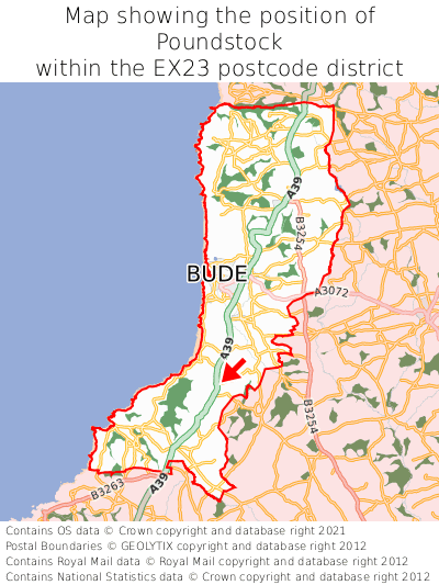 Map showing location of Poundstock within EX23