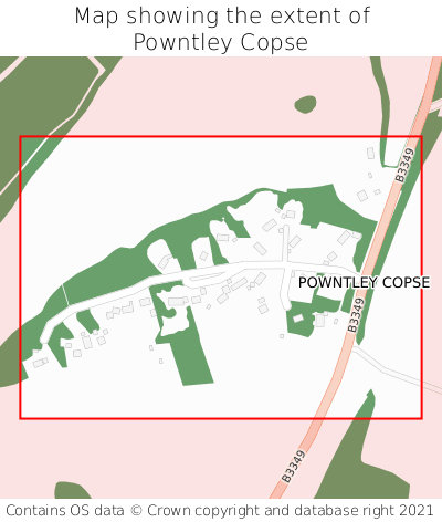 Map showing extent of Powntley Copse as bounding box