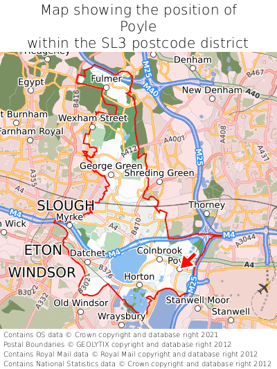 Map showing location of Poyle within SL3