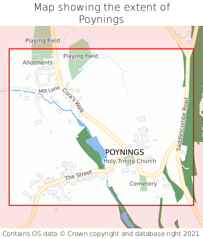 Map showing extent of Poynings as bounding box