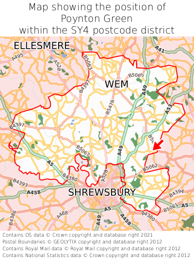 Map showing location of Poynton Green within SY4