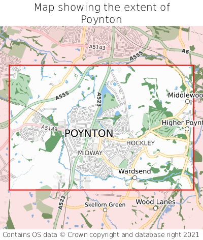 Map showing extent of Poynton as bounding box