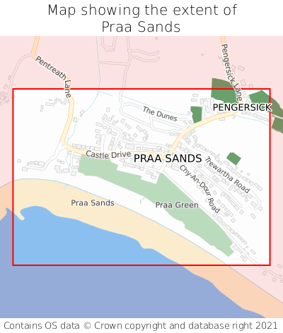 Map showing extent of Praa Sands as bounding box
