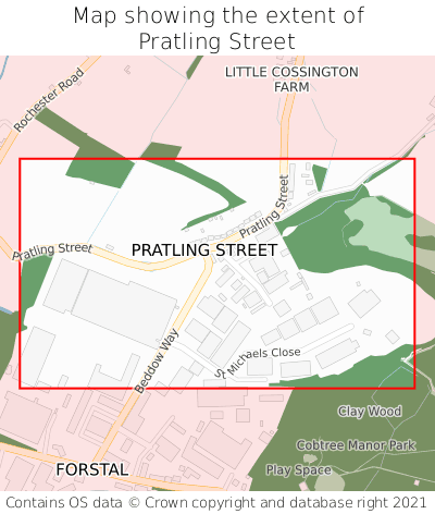 Map showing extent of Pratling Street as bounding box