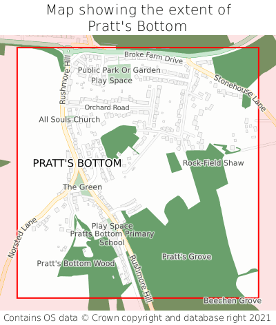 Map showing extent of Pratt's Bottom as bounding box