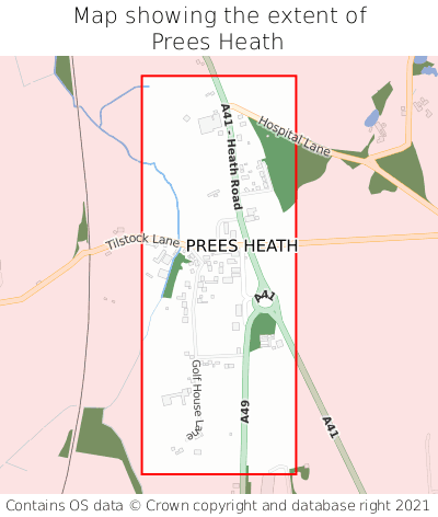 Map showing extent of Prees Heath as bounding box