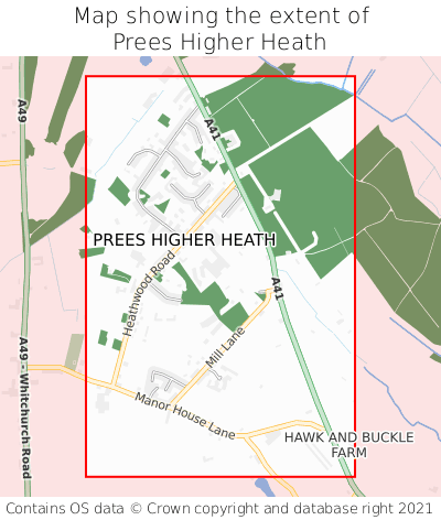 Map showing extent of Prees Higher Heath as bounding box
