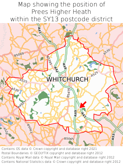 Map showing location of Prees Higher Heath within SY13