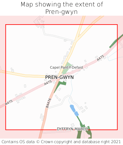 Map showing extent of Pren-gwyn as bounding box