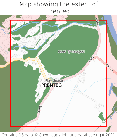 Map showing extent of Prenteg as bounding box