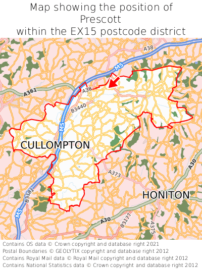 Map showing location of Prescott within EX15