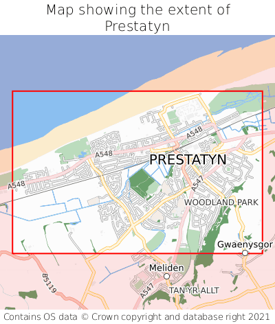 Map showing extent of Prestatyn as bounding box