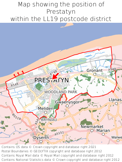 Map showing location of Prestatyn within LL19