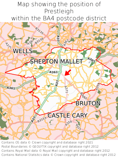 Map showing location of Prestleigh within BA4