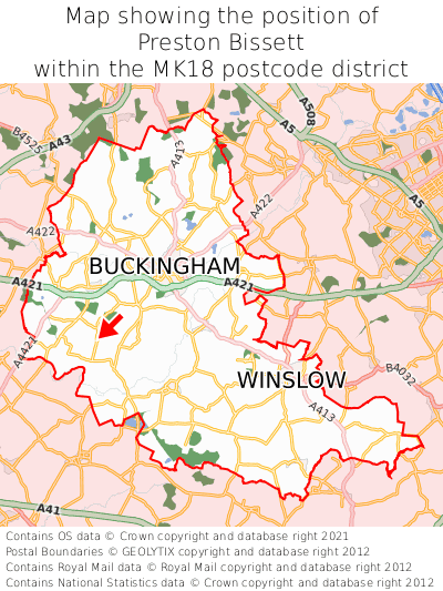 Map showing location of Preston Bissett within MK18
