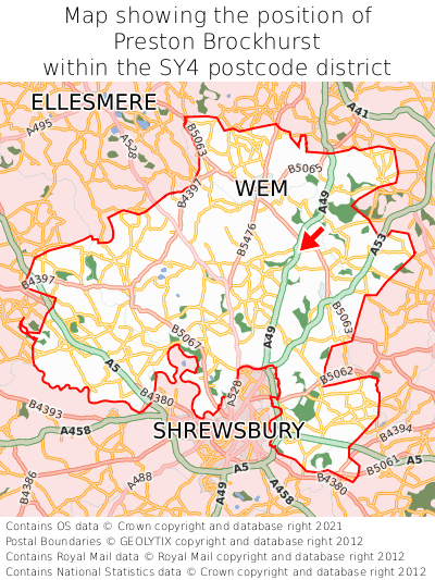 Map showing location of Preston Brockhurst within SY4