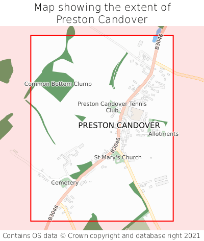 Map showing extent of Preston Candover as bounding box