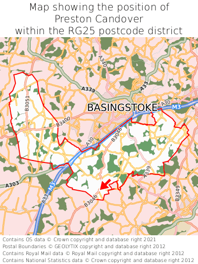 Map showing location of Preston Candover within RG25
