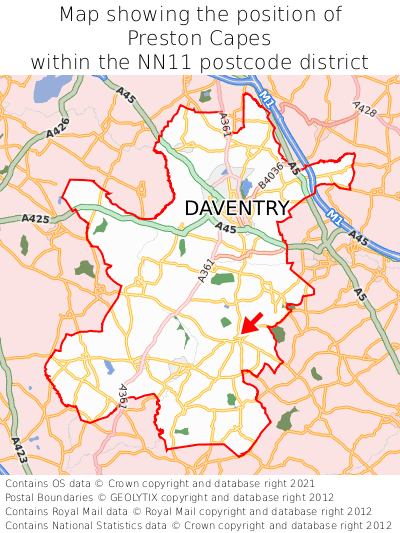 Map showing location of Preston Capes within NN11