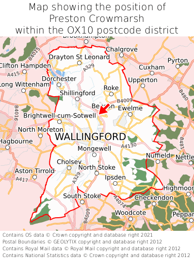 Map showing location of Preston Crowmarsh within OX10