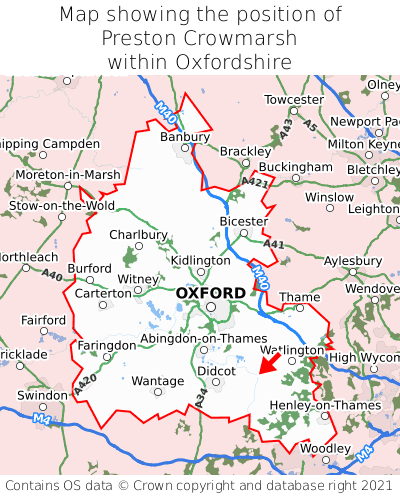 Map showing location of Preston Crowmarsh within Oxfordshire