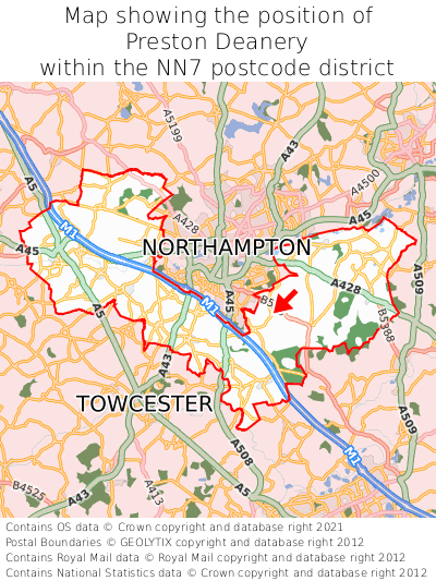 Map showing location of Preston Deanery within NN7