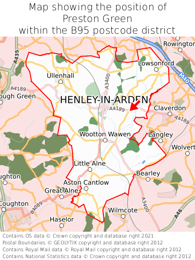 Map showing location of Preston Green within B95