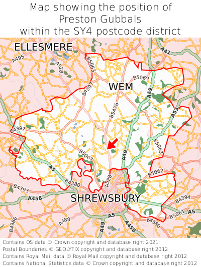 Map showing location of Preston Gubbals within SY4