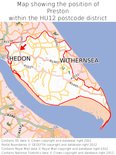 Map showing location of Preston within HU12