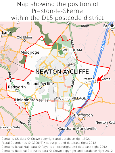Map showing location of Preston-le-Skerne within DL5