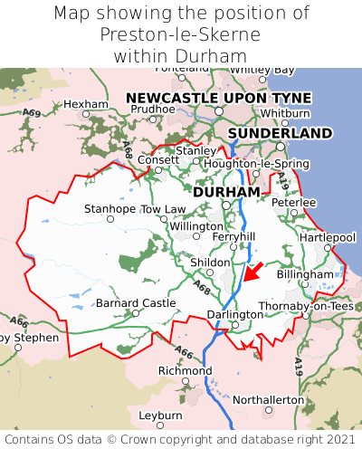 Map showing location of Preston-le-Skerne within Durham