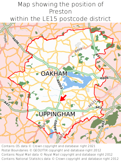 Map showing location of Preston within LE15