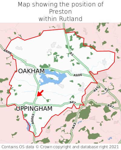 Map showing location of Preston within Rutland