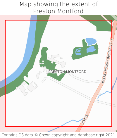 Map showing extent of Preston Montford as bounding box