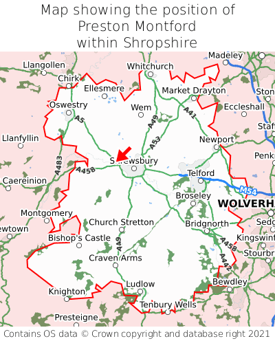 Map showing location of Preston Montford within Shropshire