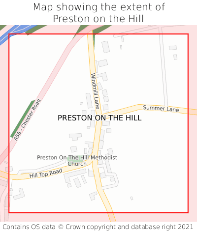 Map showing extent of Preston on the Hill as bounding box