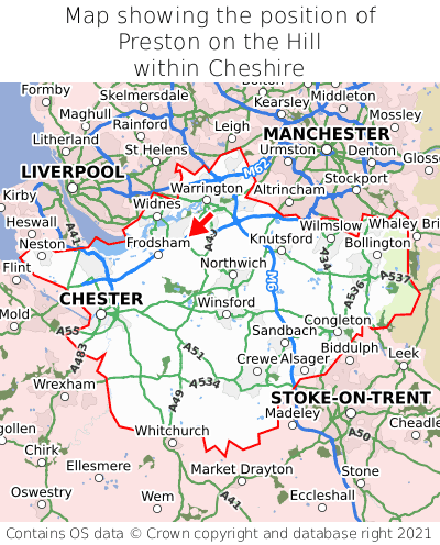 Map showing location of Preston on the Hill within Cheshire