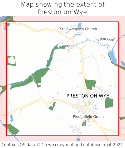 Map showing extent of Preston on Wye as bounding box