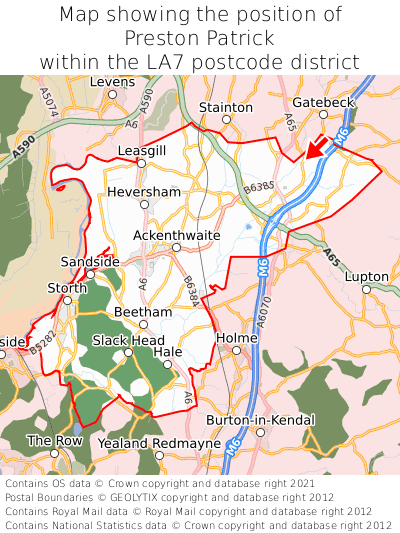 Map showing location of Preston Patrick within LA7
