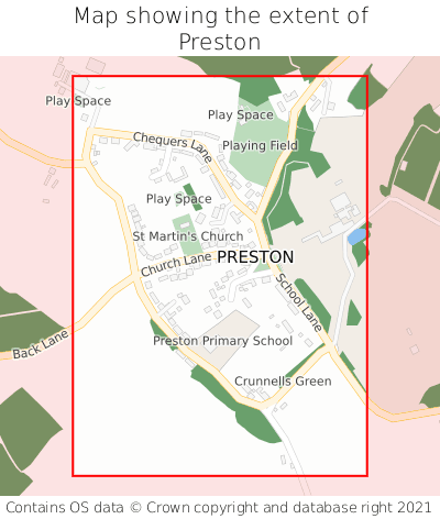 Map showing extent of Preston as bounding box