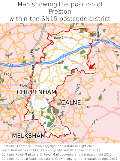 Map showing location of Preston within SN15