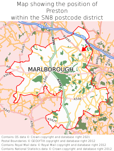 Map showing location of Preston within SN8